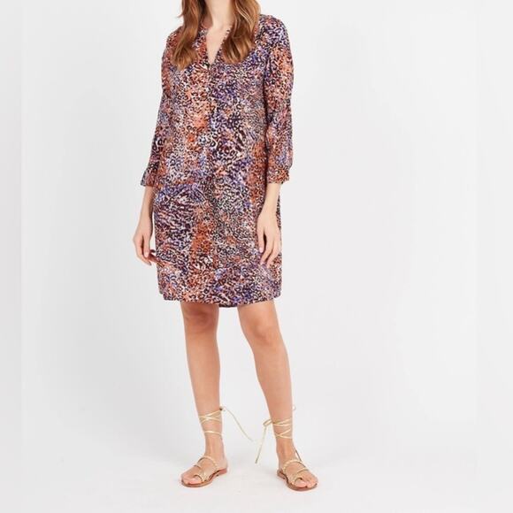Suncoo Paris Women´s Terracota Animal Print V-Neck Mid Dress M-L - Picture 1 of 15